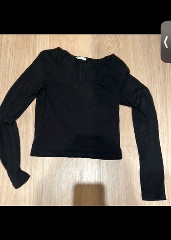 V Yaka Siyah Uzun Kollu Mini Bluz - Görsel 2