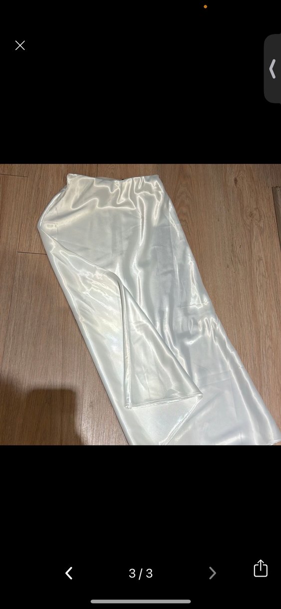 Drapeli Beyaz Parlak Uzun Kadın Etek - Görsel 3