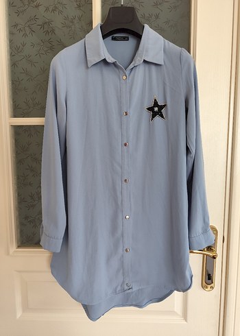 VMK STİLL marka Nakışlı Mavi Denim Gömlek