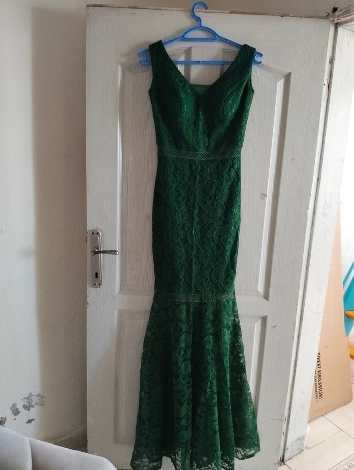 Yeşil Dantel Uzun Abiye Elbise - Görsel 2