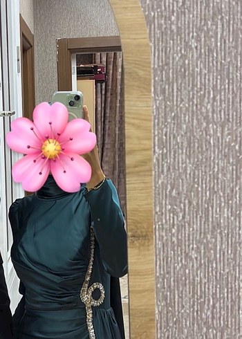 Uzun zümrüt yeşili Kadın Abiye Elbise - Görsel 2