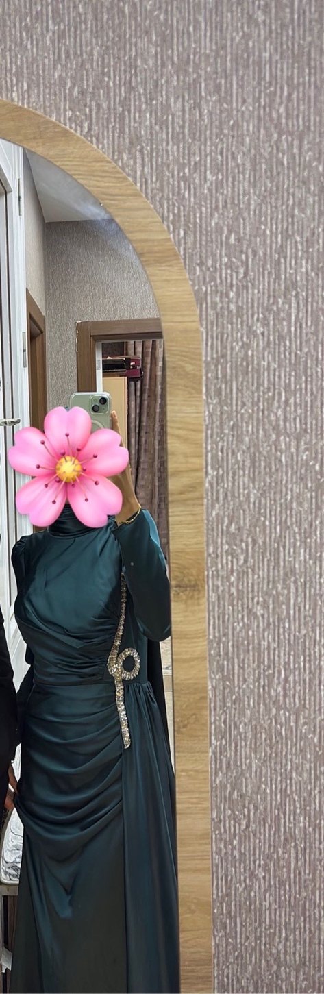 Uzun zümrüt yeşili Kadın Abiye Elbise - Görsel 2