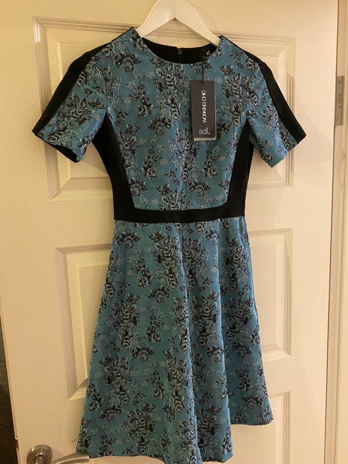 ADL etiketli Dantel Detaylı Lacivert Midi Elbise - Görsel 2