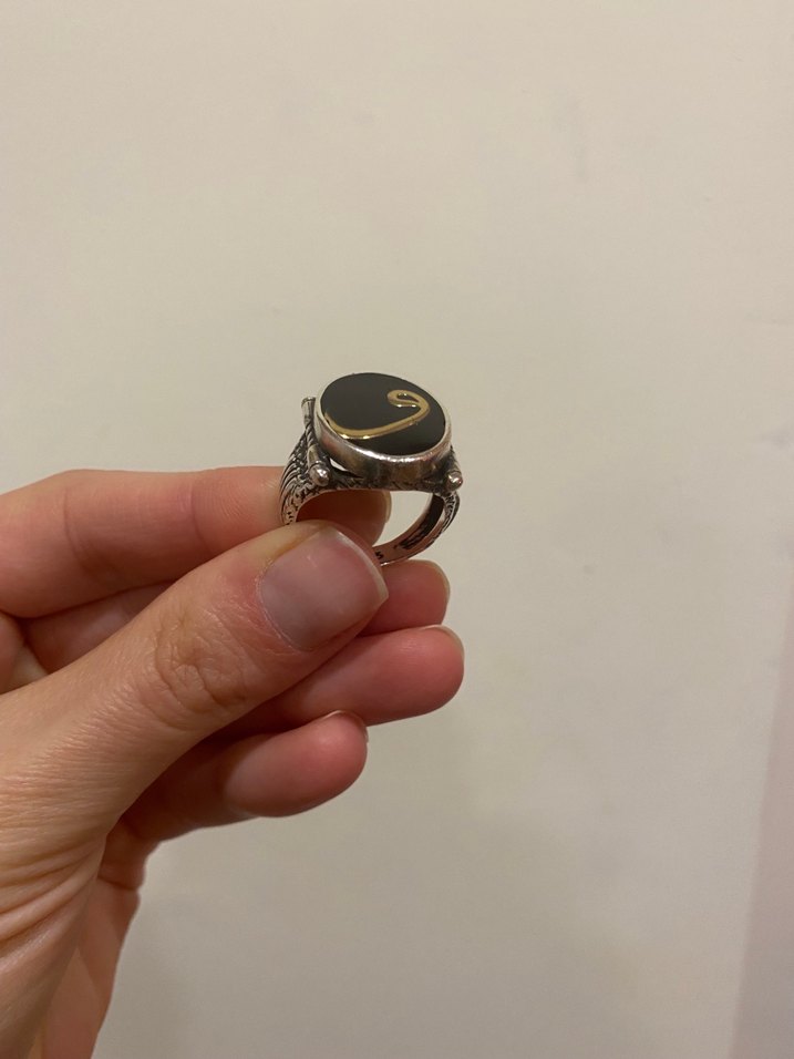 Siyah Zeminli Erkek Gümüş Yüzük - Görsel 3
