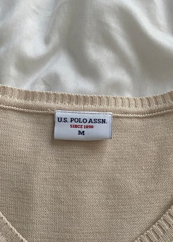 U.S Polo Assn. U.S. Polo Assn. Kadın Bej V Yaka Triko Kazak
