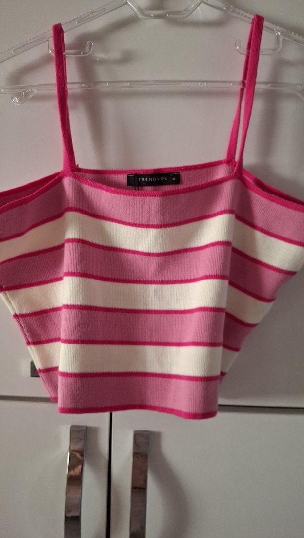 Pembe Krem Çizgili ince triko tk. - Görsel 2