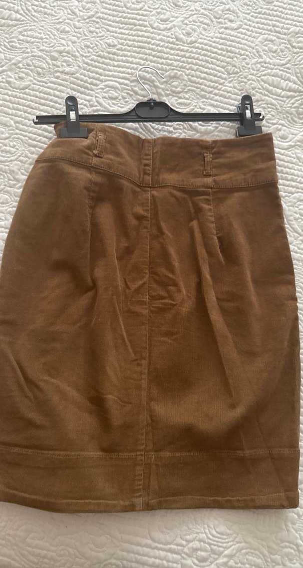 Zara kadife Kahverengi Midi Etek - Görsel 4