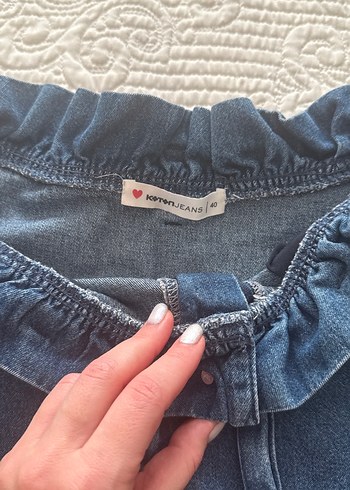 Koton denim Bel Detaylı Midi Kot Etek - Görsel 3