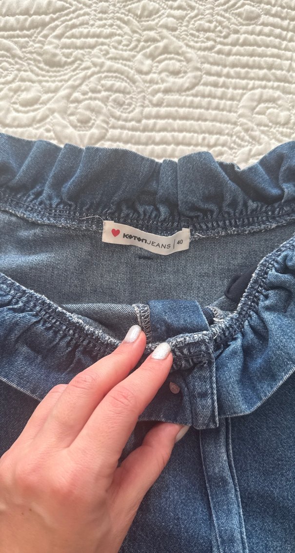 Koton denim Bel Detaylı Midi Kot Etek - Görsel 3