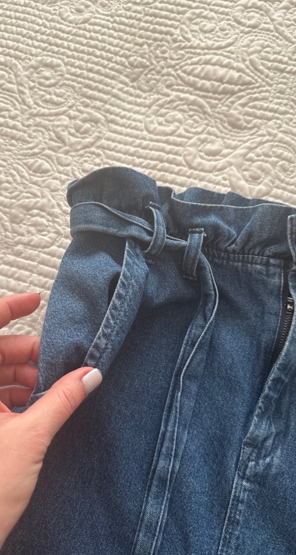 Koton denim Bel Detaylı Midi Kot Etek - Görsel 2