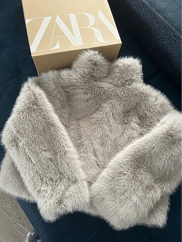 xxl Beden gri Renk Zara İnci Grisi Peluş Kürk