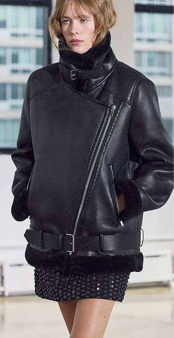 s Beden siyah Renk Zara Zw Collection 2025 Çift Yüzlü Biker Ceket