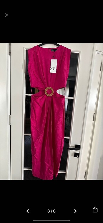 Zara Tokalı Keten Karışımlı Elbise
