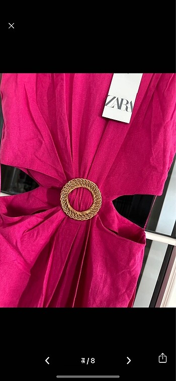 Zara Zara Tokalı Keten Karışımlı Elbise