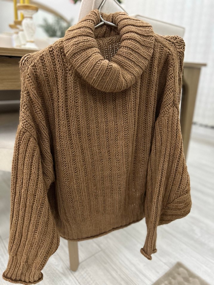 Bej Örgü Boğazlı Kadın Kazak - Görsel 3