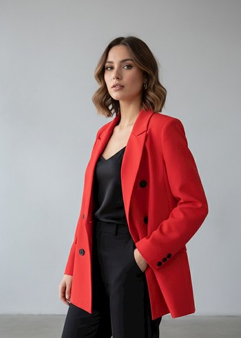 l Beden kırmızı Renk Kırmızı Düğmeli Kadın Blazer Ceket