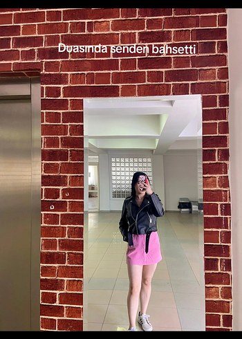 Pembe Mini Deri Ceket
