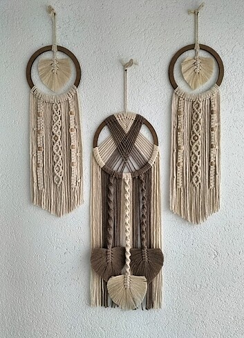 Makrome üçlü düş kapanı seti duvar süsü 