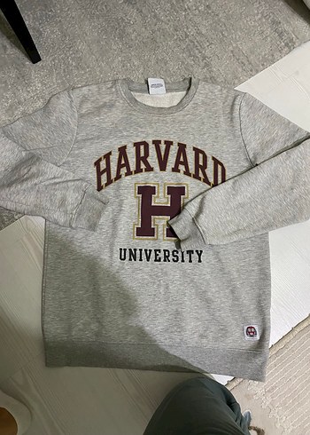 Gri Harvard Üniversite Baskılı Sweatshirt
