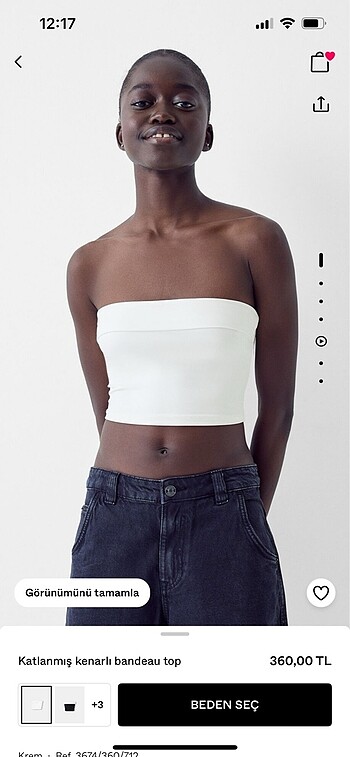 Katlanmış kenarlı bandeau top