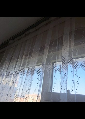 İşlemeli Beyaz Tül Perde - Görsel 3