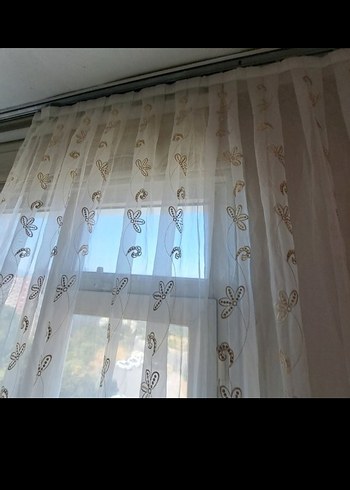 Nakışlı Beyaz Tül Perde - Görsel 2