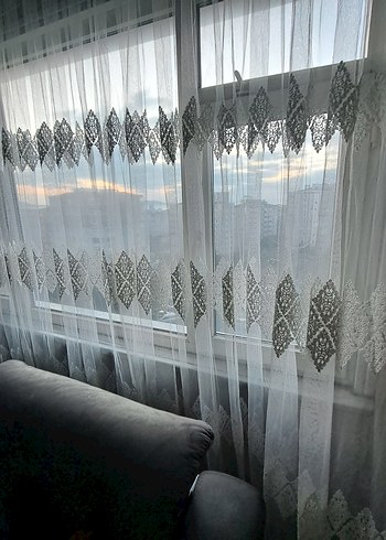Nakışlı Beyaz Tül Perde - Görsel 11