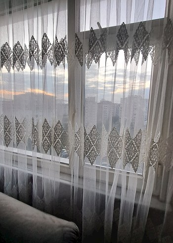 Nakışlı Beyaz Tül Perde - Görsel 13