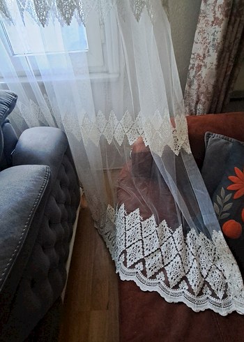 Nakışlı Beyaz Tül Perde - Görsel 7