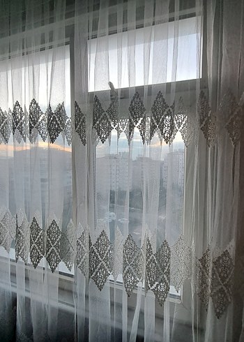 Nakışlı Beyaz Tül Perde - Görsel 16