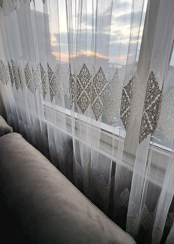 Nakışlı Beyaz Tül Perde - Görsel 8
