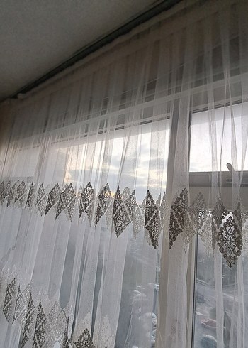 Nakışlı Beyaz Tül Perde - Görsel 3