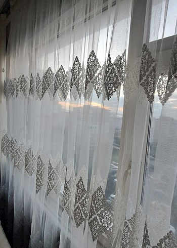 Nakışlı Beyaz Tül Perde - Görsel 18