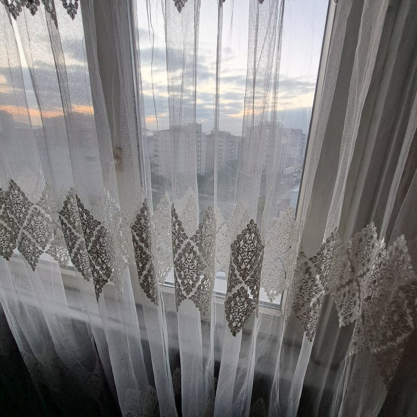 Nakışlı Beyaz Tül Perde - Görsel 2