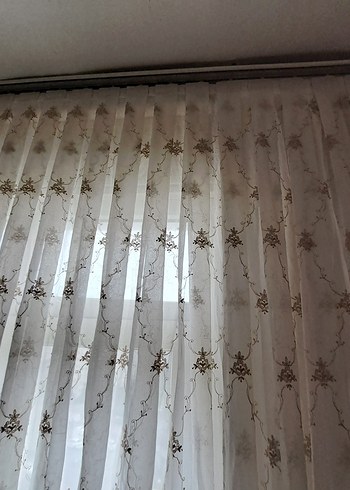 Bej Nakışlı Tül Perde - Görsel 10