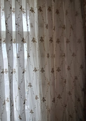 Bej Nakışlı Tül Perde - Görsel 4