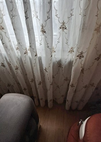 Bej Nakışlı Tül Perde - Görsel 5