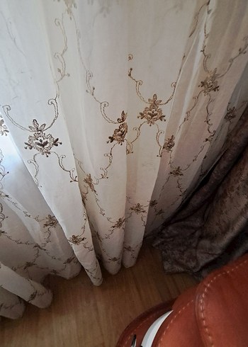 Bej Nakışlı Tül Perde - Görsel 9