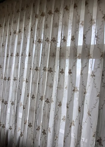 Bej Nakışlı Tül Perde - Görsel 7