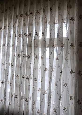 Bej Nakışlı Tül Perde - Görsel 2