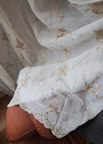 Bej Nakışlı Tül Perde - Görsel 11