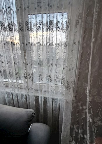 Gri İşlemeli Beyaz Tül Perde - Görsel 8