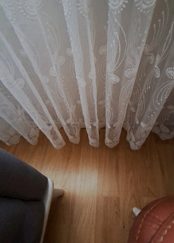 Gri İşlemeli Beyaz Tül Perde - Görsel 3