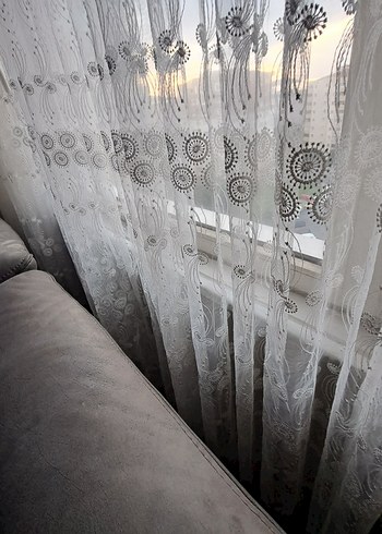 Gri İşlemeli Beyaz Tül Perde - Görsel 12