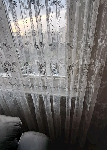 Gri İşlemeli Beyaz Tül Perde - Görsel 2