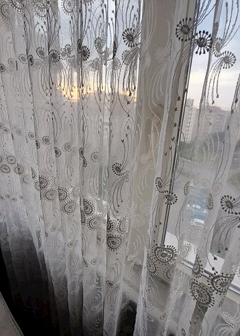 Gri İşlemeli Beyaz Tül Perde - Görsel 19