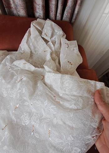 İşlemeli Beyaz Bohem Perde - Görsel 12