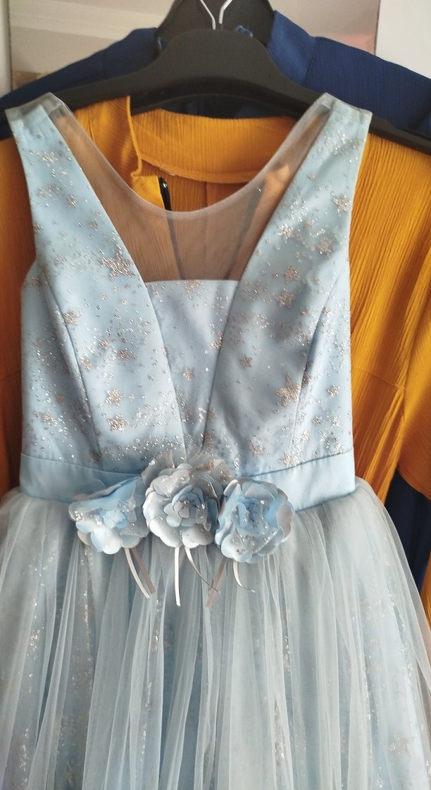 Mavi Uzun Drapeli 10yas  elbise - Görsel 2