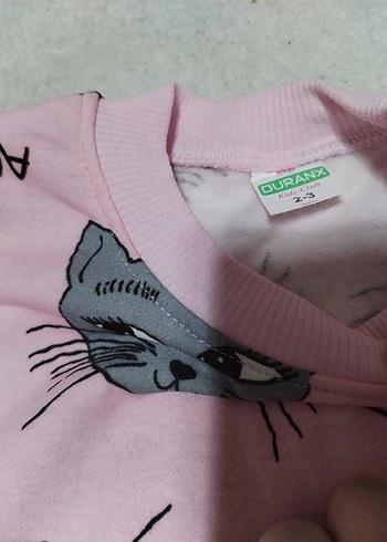 Renkli Baskılı  Kedi Desenli ikili Pijama Takımı - Görsel 4