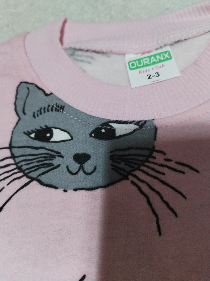 Renkli Baskılı  Kedi Desenli ikili Pijama Takımı - Görsel 3